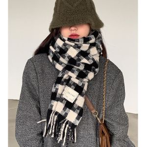 KHĂN CHOÀNG LEN NAM NỮ VINTAGE KHĂN LEN QUÀNG CỔ NAM NỮ KHĂN KẺ CARO HÀN QUỐC CAMCAMVINTAGE