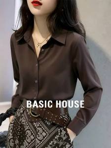 Basic House | Autumn Wearable Satin Icy Silk Long Sleeve Shirt with Lapel Collar