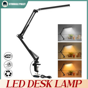 LED Desk Lamp with Clamp 10W Swing Arm Eye-Caring Dimmable Desk Light with 10 Brightness Level 3 Lighting Modes