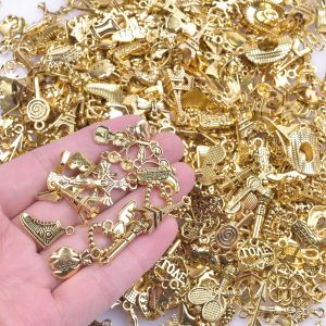 50pcs/Lot Vintage Gold Color Random Mix Small Cute Pendant Charm Metal Alloy Jewelry Making Handmade Materials To Make Bracelets