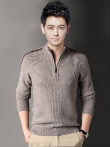 ROMON | Lormen Mens Knitted Sweater Winter Thick Warm Base Layer Shirt Half Zipper Pure Wool Fashion Urban Style Long Sleeve Slim Fit