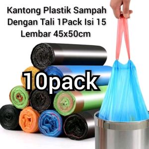 10PACK Kantong Plastik Sampah Dengan Pakai Tali 1Pack Isi 15Lembar Dapat 150Lembar 45x50cm