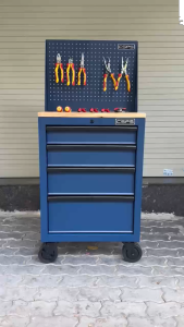 Tủ dụng cụ CSPS 61cm - 04 hộc kéo màu xanh dương kèm bánh xe ván gỗ vách lưới