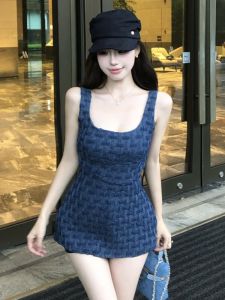 GUZILIAN | French Pure欲 Hot Girl Style Heavy Work Vest Dress Women Summer New Classy Waist Cinch Slim A-Line Short Skirt Dress