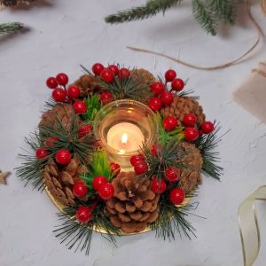 Nến Giáng Sinh NEN01 Để Bàn Trang Trí Noel – Mẫu QUẢ THÔNG ĐAN XEN