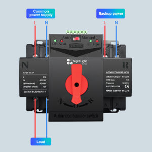 TOMZN ATS Dual Power Switch Built-in Circuit Breaker Short-circuit Protection Overload Protection 2In 2/1Out 2P 4P 63A 100A 125A