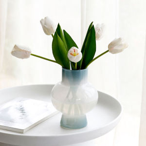 Bình Hoa Thủy Tinh Vintage Mid-Forties Phong Cách Pháp Sữa Trắng Phụ Kiện Trang Trí Phòng Khách Cảm Giác Cao Cấp Trang Trí Nhà Cửa