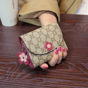 2023 New Foldable Ultra-Thin Short Leather Wallet for Women Floral Print Cowhide Compact Card Holder Trendy Money Clip