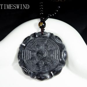 TIMESIWND Natural Original A-Type Jade Black Double-Sided Taiji Bagua Pendant Lucky Women Men Necklace for Gift with Certificate