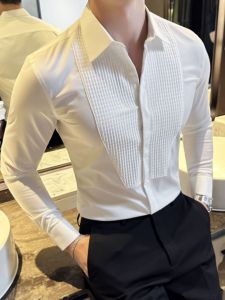 Áo Sơ Mi Không Sắt Trang Phục Công Sở Thoải Mái Trắng Dành Cho Chú Rể Cưới Thời Trang Phong Cách Thành Phố Dài Tay Áo Phù Hợp Tiêu Chuẩn Polyester Viscose Spandex Pha Trộn