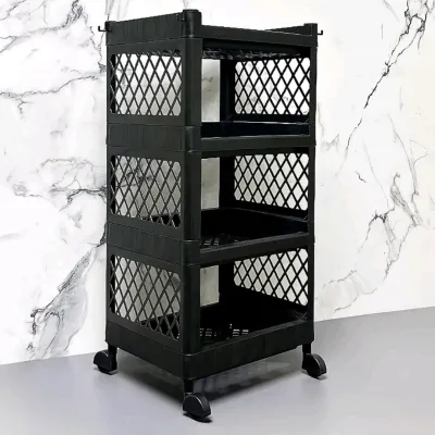 Rak Yoyo 4 Susun Dengan Roda - Standard Paxon Rak Kabinet Hitam 4 Tingkat Roda Ukuran 32x26x66 cm Harga Fullblack.