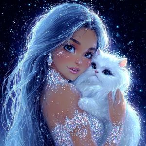 HUACAN Diamond Painting Woman Portrait Cat Animal Wall Decor Rhinestones Pictures Gift Diamond Mosaic 5D Figure Cross Stitch