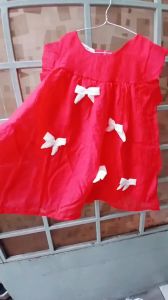 Váy đầm tơ đính nơ màu đỏ dáng babydoll tặng kèm cài tóc đáng yêu cho bé gái từ 10 -30kg