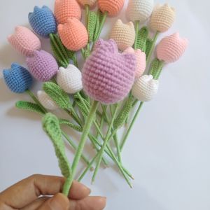 Ready stock!!bunga rajut/bunga tulip rajut/buket wisuda/grosir bunga/crochet/bunga boneka/amigirumi