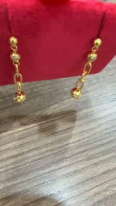 Poh Heng Jewellery 22K Geometric Bead with Chain Earrings in Yellow Gold [Price By Weight]
