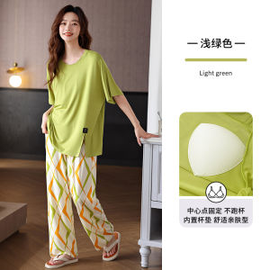Cat Woman Ice Silk Sleepwear Loose Thin Short Sleeve Long Pants Home Clothes Set for Women Luxury Style Summer Collection