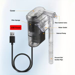 Hang-On-Back Aquarium Filter - 5V USB Powered Compact Waterfall Filter 2.5W 250L/H Suitable for 1-5 Gallon 30cm Fish Tanks