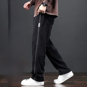 ROMON | Romon Mens Fleece Lined Corduroy Pants Loose Casual Wide Leg Straight Cut Sweatpants Winter Thickened Long Trousers