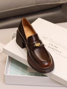 Retro Style High Heel Loafers Womens 2025 Model Genuine Leather Gold Coin Thick Bottom Small Leather Shoes Easy to Wear Fashion