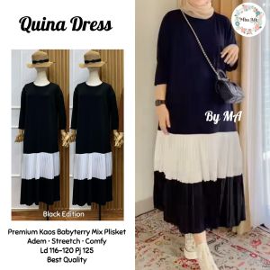 QUINA DRESS BAHAN KAOS BABYTERRY PREMIUM MIDI DRESS PLISKET