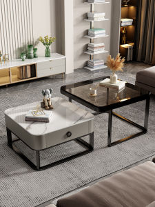 Tea Table Living Room Home Scandinavian Accessible Luxury Modern Net Red Rock Plate Square Combination Glass Small Apartment Minimalist Tea Table