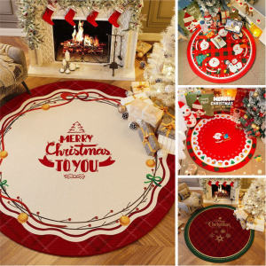 Christmas Round Carpet Living Room Bedroom Festive Red Festive Rug Atmosphere Christmas Tree Retro Decoration Mat