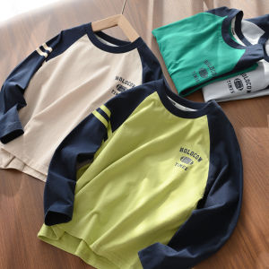 Color Block Long Sleeve Cotton T-Shirt for Kids Boys Girls Spring Autumn Pure Cotton Base Shirt Childrens Clothing