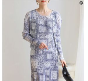 Miyake High-end Wrinkled French Pastoral Fresh Style Fashion Printed Pleated Jacket #2227P