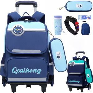 Large Capacity Childrens Pull Rod Backpack Elementary School Boys Five to Six Grades Six Wheels Climbing Stairs Pull Dual-Purpose Boys