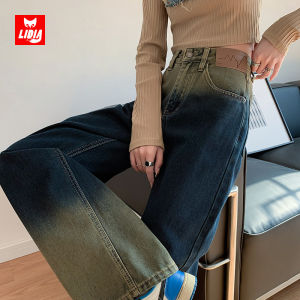High Waist Wide Leg Denim Jeans Gradient Blue for Women Autumn Winter New Straight CutSlimming Elegant Ladies Premium Clothing