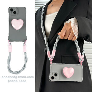 Original Creative Grey Crossbody Phone Case Strap with Heart Shaped Stand Soft Silicone Protective Cover for  