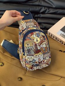 2024 New Arrival Genuine Goods Beibaobao Multi-Layer Canvas Cartoon Bear Womens Shoulder Bag Light Chest Bag Mobile Phone Bag