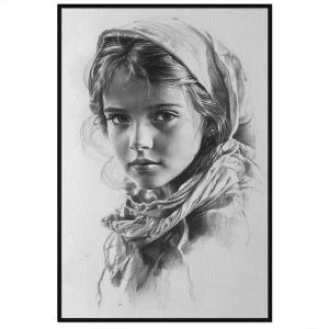 Tranh chân dung chì chủ đề thiếu nữ.Tranh treo tườngdán tường trang trí nội thất.CGI-1248