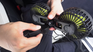 Quạt Đôi Gắn Tựa Đầu Ô Tô Xoay 360° – BreezeMax™ Dual-Head USB Car Fan