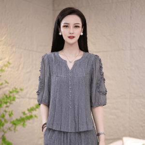 Ice Silk Cotton Linen Set Women Summer 2025 New Elegant High-End Wide Lady Fashion Two-Piece Set Brand Maternity Wear