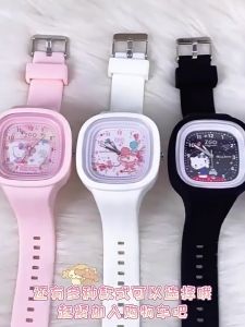 Kawaii Sanrio Childrens Watch Kuromi Hello Kitty Pompom Purin My Melody Pachacco Cartoon Anime Pointer Watch Cute Silicone Square Skin Sensitive Watch