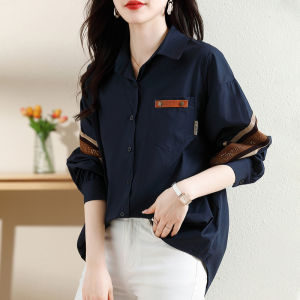 Spring Autumn 2025 Trendy Casual Womens Shirt Oversized Korean Style Long Sleeve Flip Collar Open Cardigan Fashionable Outerwear