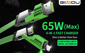 GIMIOU 4-in-1 cáp PD 65W nhanh chóng sạc loại USB C để Loại C dữ liệu dây sét 27W sạc nhanh cho iPhone 16 15 14 Samsung Xiaomi Vivo điện thoại di động Android