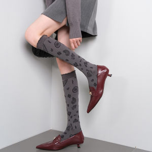 Gray System Weekend Picnic Floral Leg Socks Girls Trendy Style Walnut Flower Print Ankle Socks for Autumn Early