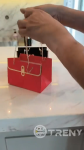 3pcs Bouquet Tote Rectangular Paper Flower Bag Chain Handle And Diamond Pattern Box Florist Gift Decoration