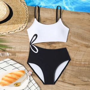 Summer Girls Swimsuits Sets Childrens Patchwork One-piece Suits Kids Pool Swimming Clothing Outfits Toddler Beach Bikini 8-12Y