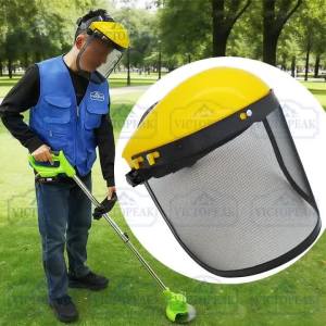 Protective Safety Helmet with Steel Mesh Face Shield Yellow PVC Adjustable Headgear for Garden Grass Trimmer Brush Cutter Work