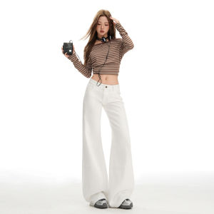 Khaki Low Waist Wide Leg Jeans Womens Vintage Loose Drapey Denim Pants Autumn New Style American Retro Floor-Length Trousers