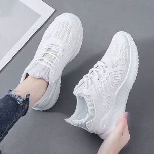 New Korean Lace Up White Light Weight Jogger Mesh Shoes For Women Fly Woven Casual Rubber Sneakers For Lady COD