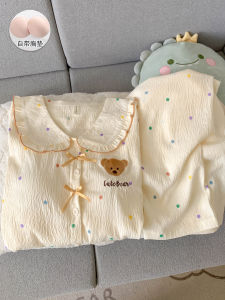 Cloud Cotton Bear Sleepwear Womens Spring Autumn Long Sleeve Long Pants Two-Piece Set Thin Home Clothes Comfortable Home Life