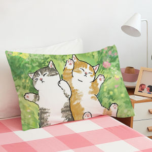 Childrens Cartoon Cat Pillowcase Double-Sided Illustration Cute Little Cat Pillow Cover Polyester Fiber Single Person Use