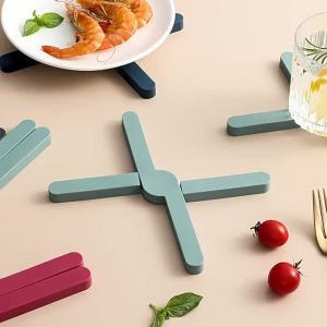 【3 pcs】Thermal insulation mat silicone folding pot mat creative cross folding silicone mat multifunctional kitchen dining table mat cup mat