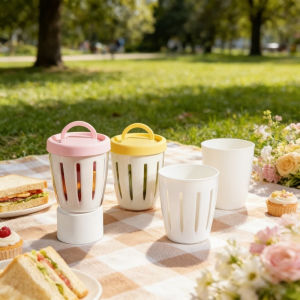 Cylindrical Plastic Salad Container with Fork Multifunctional Portable Fruit Cup Built In Drainage for Lunch Snack Meal Prep