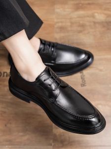 Business Formal Cotton Insert Casual Wedding Groom Shoes Mens Soft Bottom Derby Shoes Comfortable Breathable Leather