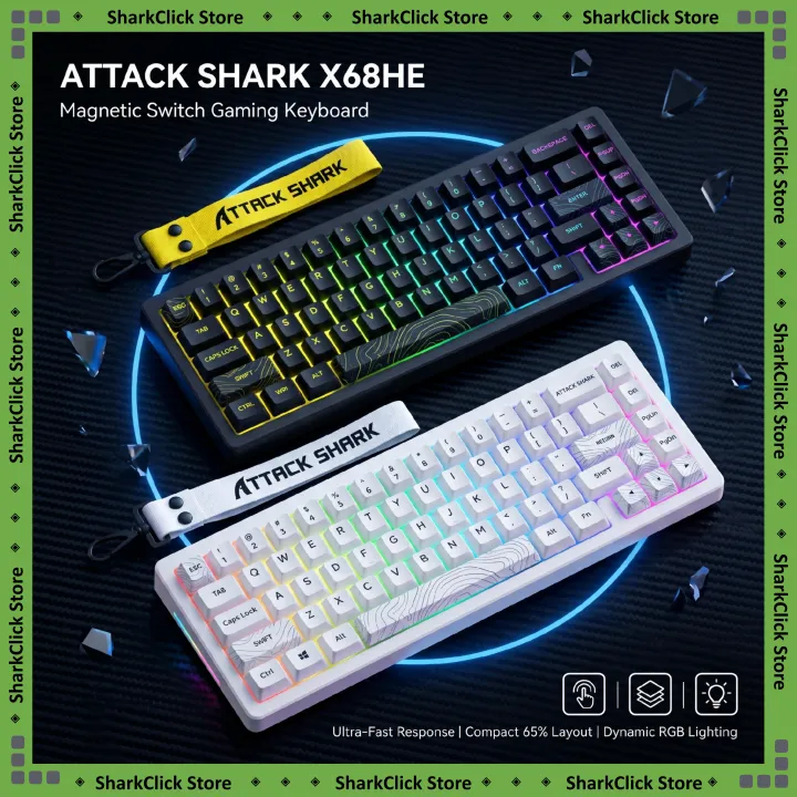 ATTACK SHARK | ATTACK SHARK X68HE 68 Keys Magnetic Axis Keyboard 8000Hz Polling Rate 0.01mm Rapid Trigger RGB Backlit Wired Gaming Keyboard